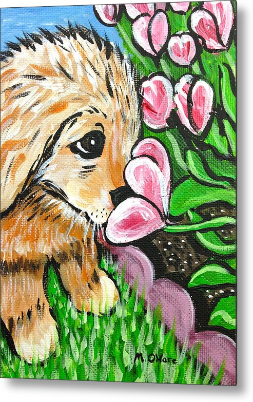 Puppy Metal Print featuring the painting Smelling the Flowers by Meghan OHare