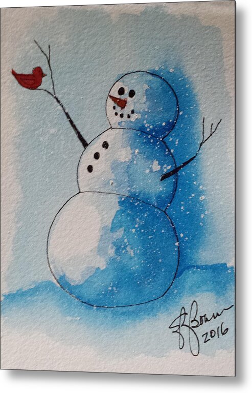 Snowman Metal Print featuring the painting Snowman 2016  2 by Elise Boam