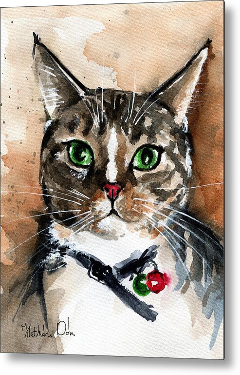 Cat Metal Print featuring the painting Sox the Rescued Tabby Cat by Dora Hathazi Mendes