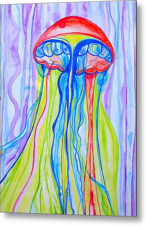 Jellyfish Metal Print featuring the painting Space Jelly by Erika Swartzkopf