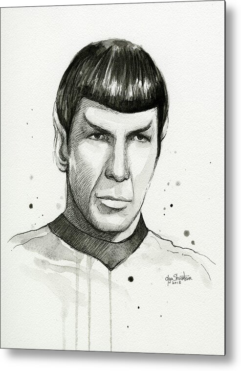 Star Trek Metal Print featuring the painting Spock Watercolor Portrait by Olga Shvartsur