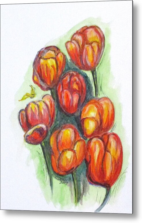 Tulips Metal Print featuring the painting Spring Tulips by Clyde J Kell