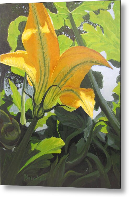 Vegetable Metal Print featuring the painting Squash Blossom by Karen Ilari