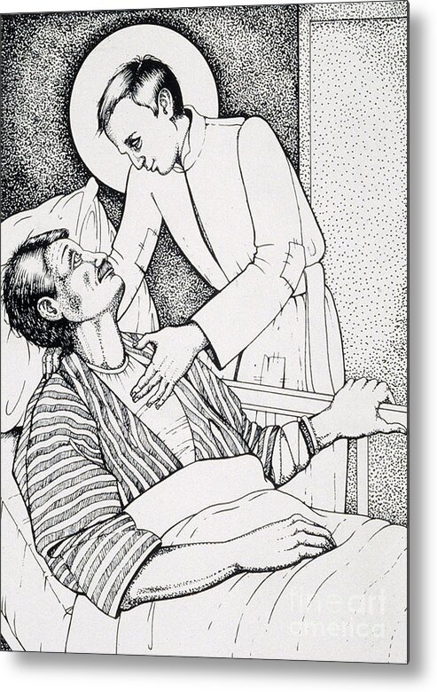 St Aloysius Gonzaga : Patron Of People With Hiv-aids And Caregivers 1987 Metal Print featuring the drawing St Aloysius Gonzaga- Patron of People With HIV-AIDS and Caregivers 1987 by William Hart McNichols
