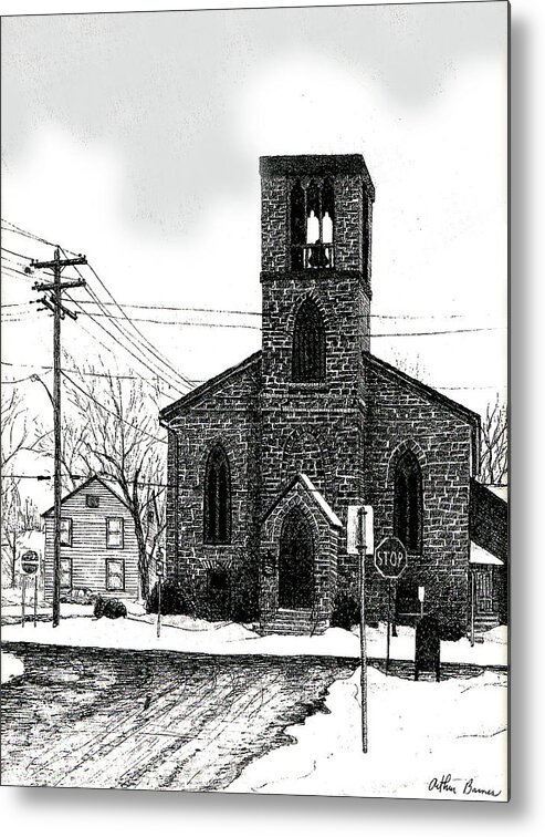 Church Metal Print featuring the drawing St. John's Church by Arthur Barnes