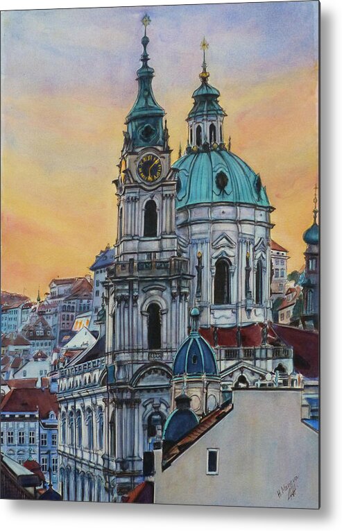 Christianity Metal Print featuring the painting St. Nicholas Church Prague II by Henrieta Maneva