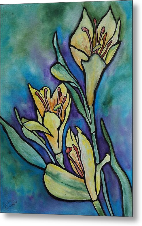 Flowers Metal Print featuring the painting Stained Glass Flowers by Ruth Kamenev