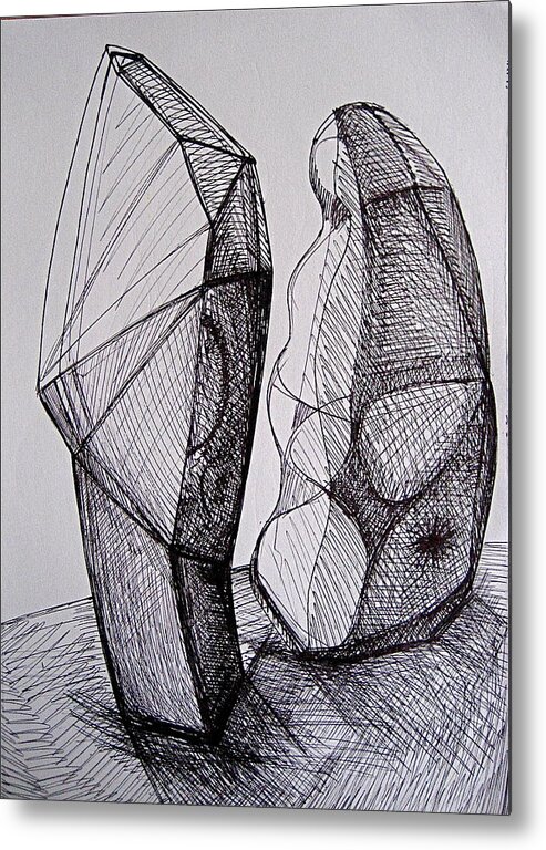 Ink Dawing Metal Print featuring the drawing Standing Forms by Stephen Hawks