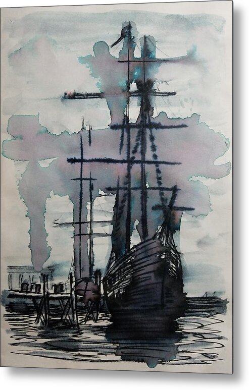 Sailing Ship Metal Print featuring the drawing Study for Sailing Vessel Pandora by Vic Delnore