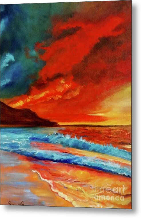 Sunset Metal Print featuring the painting Sunset Hawaii by Jenny Lee