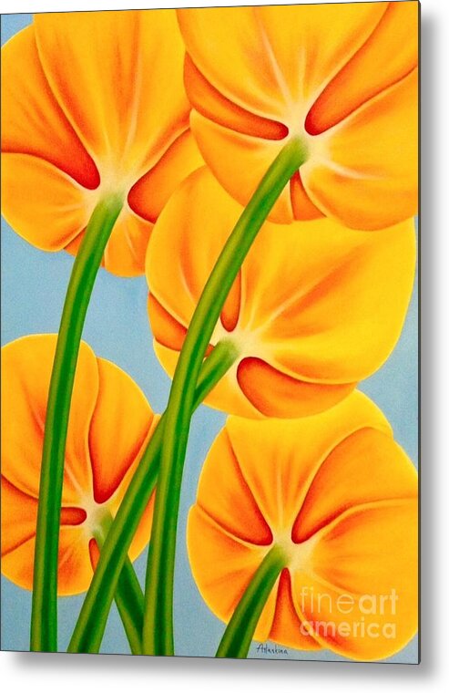 Tulips Metal Print featuring the painting Tangerine by Natalia Astankina