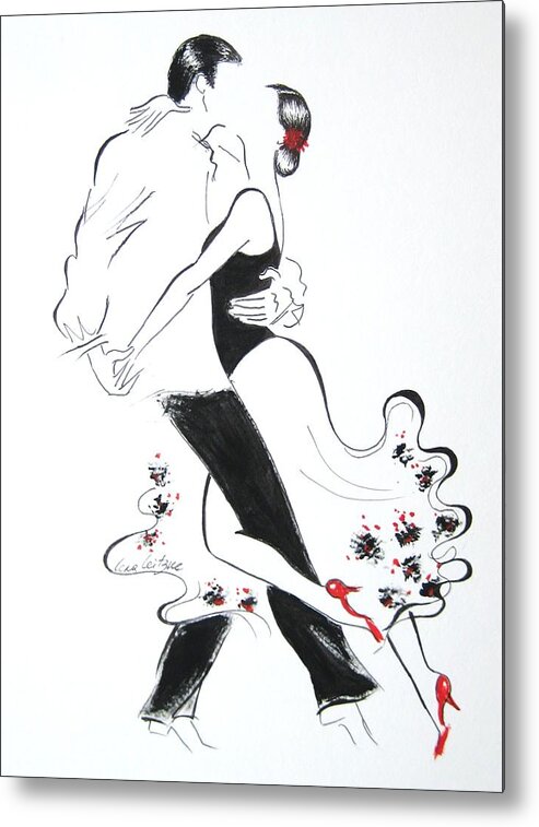Tango Couple Romance Love Passion Black And White Flowers Red Shoes Sensual Dance Love Forever Metal Print featuring the painting Tango 6 by Lena Leitzke