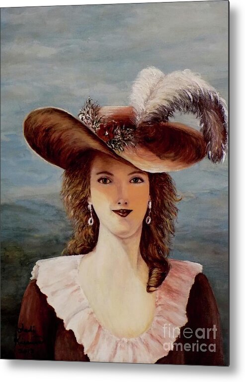 Feather Metal Print featuring the painting That Feather in Her Hat by Judy Kirouac