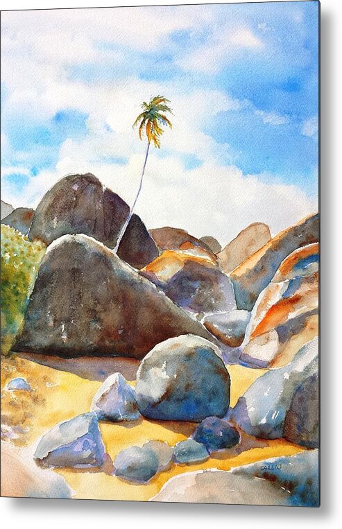The Baths Metal Print featuring the painting The Baths Palm Tree by Carlin Blahnik CarlinArtWatercolor