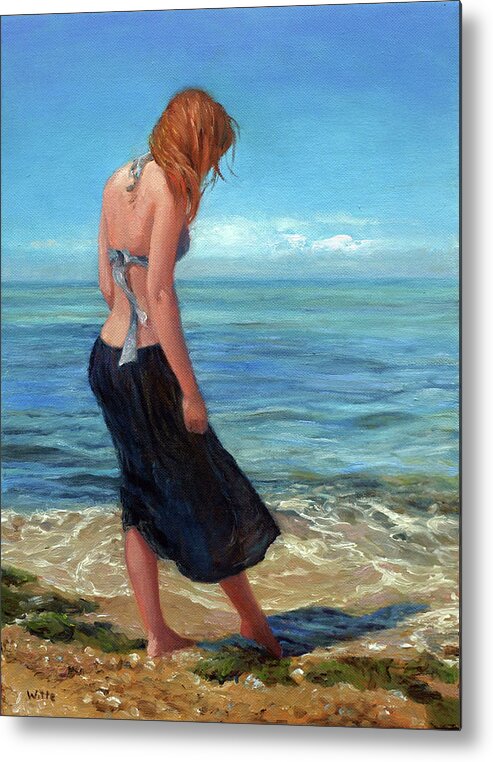 Young Woman In Surf Metal Print featuring the painting The Black Skirt by Marie Witte