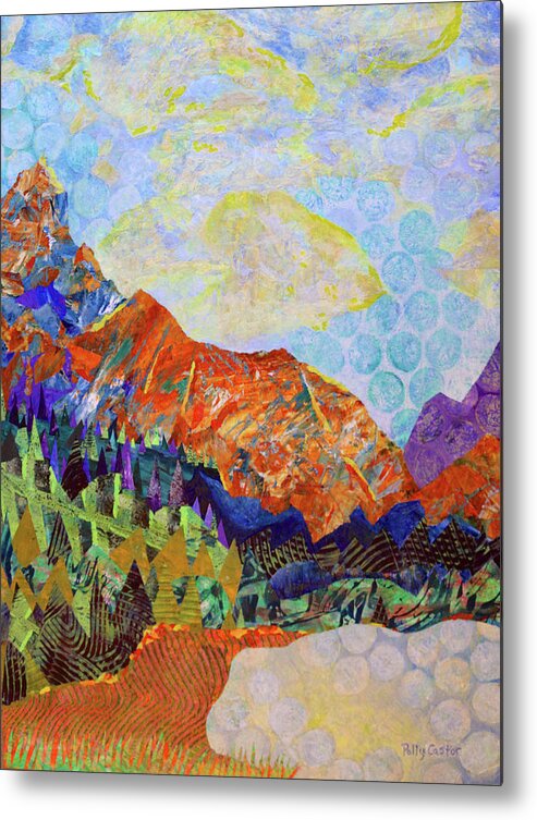 Monoprint Collage Metal Print featuring the painting The Golden Hour by Polly Castor