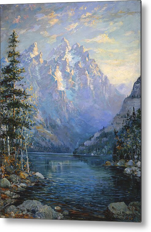 Wyoming Metal Print featuring the painting The Grand Tetons and Jenny Lake by Lewis A Ramsey