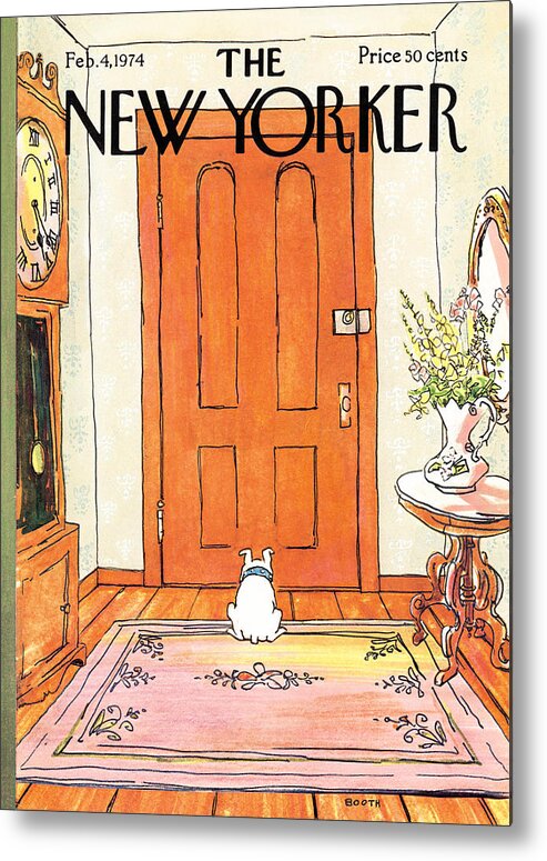 Animal Dog Pet Loyal Impatience Stain Carpet Canine Waiting Master Home Front Door #condenastnewyorkercover Metal Print featuring the photograph The Long Wait by George Booth