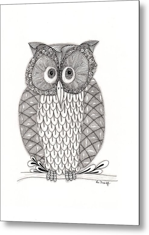 Owl Metal Print featuring the drawing The Owl's Who by Paula Dickerhoff