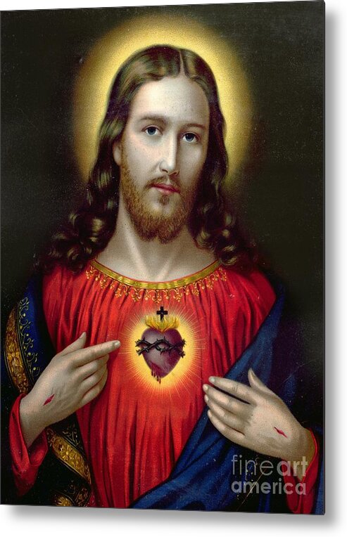 Jesus Metal Print featuring the painting The Sacred Heart of Jesus by English School