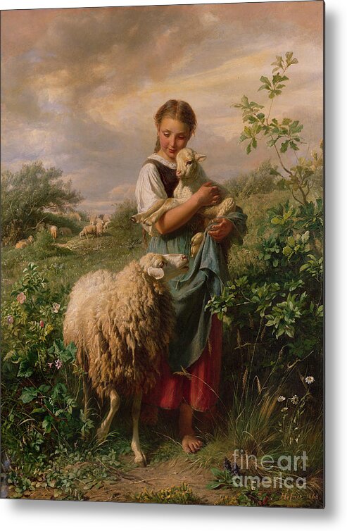 Shepherdess Metal Print featuring the painting The Shepherdess by Johann Baptist Hofner