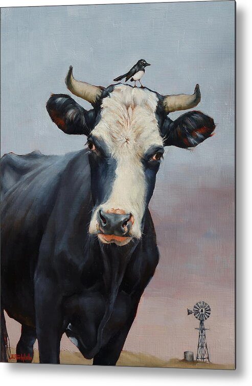 Cow Metal Print featuring the painting The Stare by Margaret Stockdale