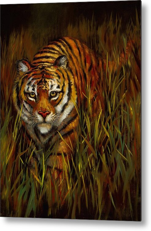 Tiger Metal Print featuring the painting Quietly Waiting by Lynne Pittard