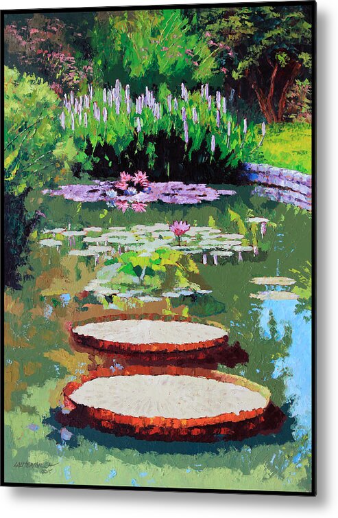 Garden Pond Metal Print featuring the painting Tower Grove Park by John Lautermilch