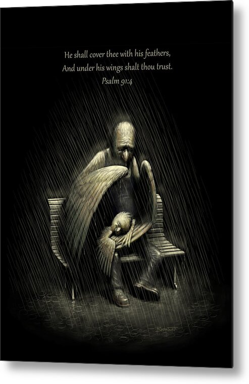 Love Metal Print featuring the digital art Two Wings and a Prayer - with Psalm 91 by Ben Hartnett