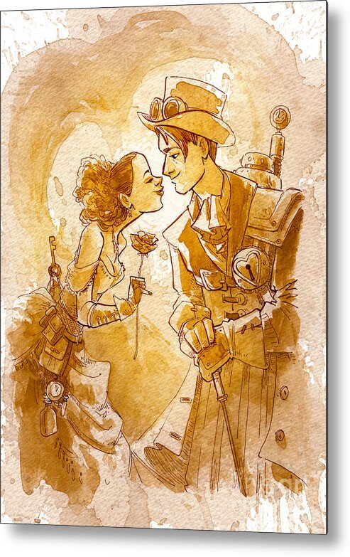 Steampunk Metal Print featuring the painting Valentine by Brian Kesinger