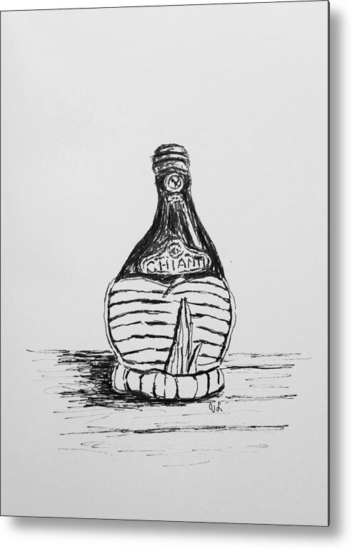 Wine Metal Print featuring the drawing Vintage Chianti by Victoria Lakes