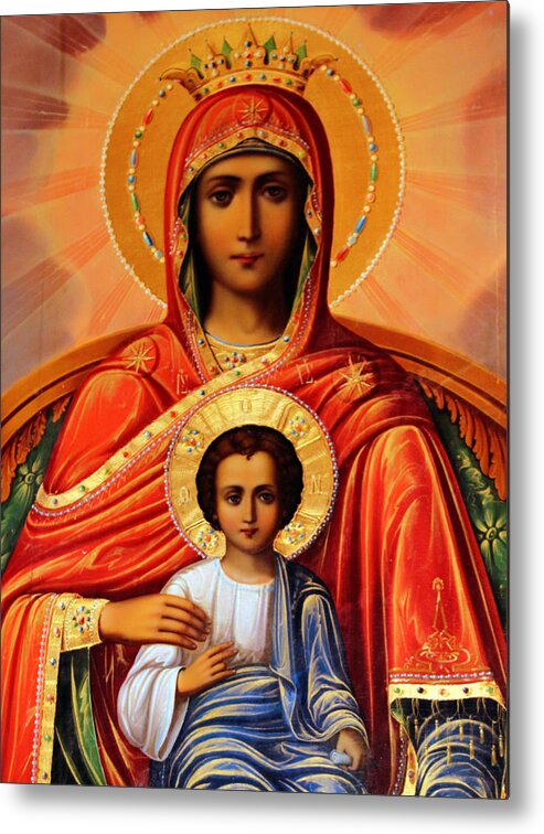 Virgin Metal Print featuring the painting Virgin Mary Old Painting by Munir Alawi