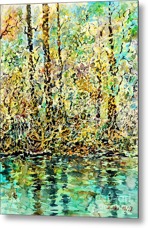 Watercolor Metal Print featuring the painting Water Kissing Land by Almo M