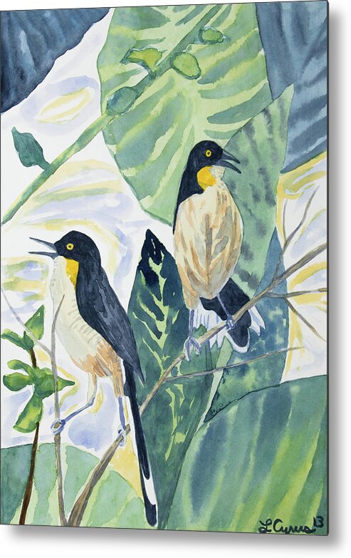Watercolor Metal Print featuring the painting Watercolor - Black-capped Donacobius by Cascade Colors