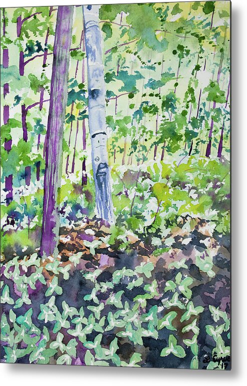 Trillium Metal Print featuring the painting Watercolor - Spring Trillium in the Forest by Cascade Colors