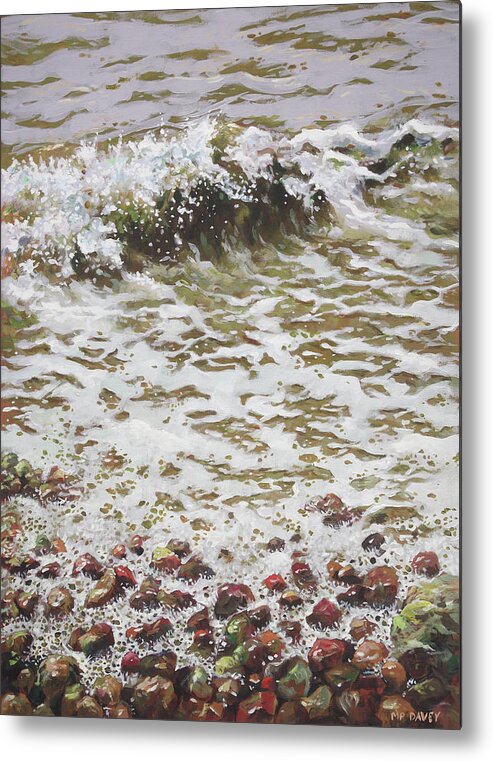 Beach Metal Print featuring the painting Wave and Colorful Pebbles by Martin Davey
