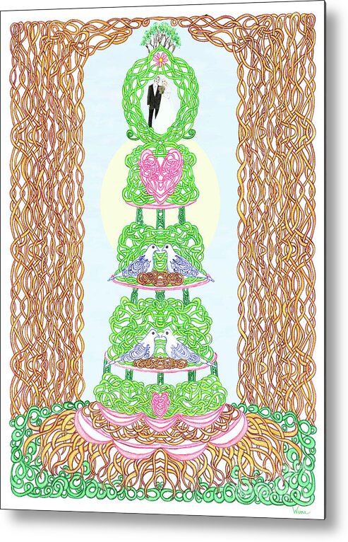 Lise Winne Metal Print featuring the painting Wedding Cake with Doves by Lise Winne