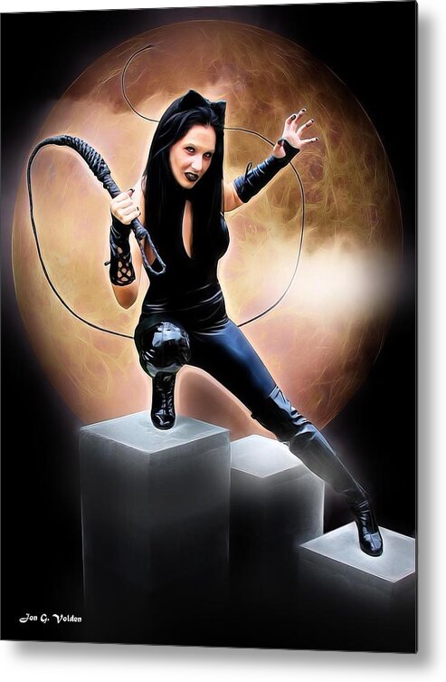 Fantasy Metal Print featuring the painting Whip Of The Feline Fatale by Jon Volden
