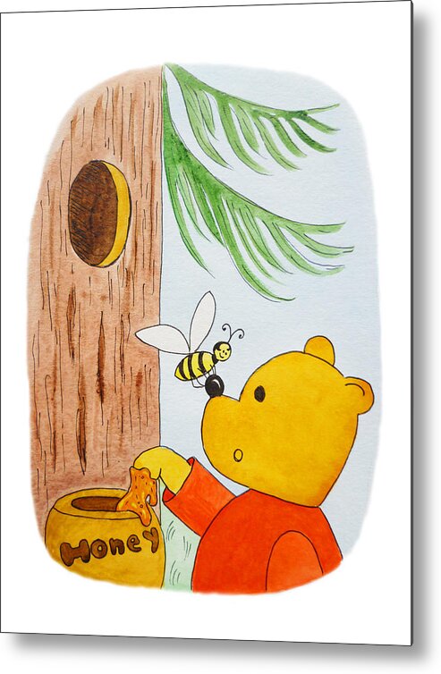 Winnie-the-pooh Metal Print featuring the painting Winnie The Pooh and His Lunch by Irina Sztukowski
