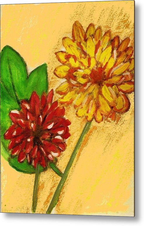 Flowers Metal Print featuring the painting Yellow And Red Chrysanthemums by Joseph Ferguson