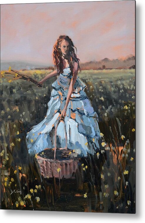 Woman Metal Print featuring the painting Yellow Fields by Donna Tuten