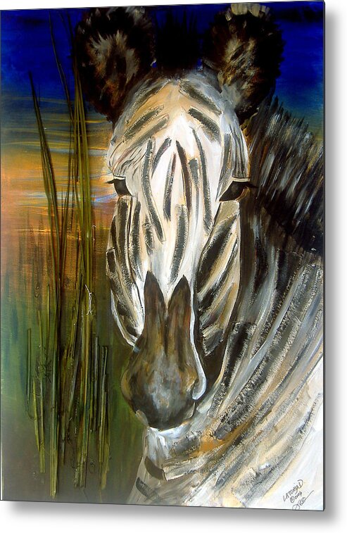 Animals Metal Print featuring the painting Zebra by Latonja Davis-Benson