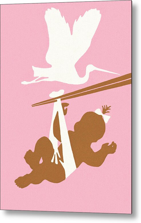 Baby Metal Poster featuring the drawing Stork delivery #1 by CSA Images