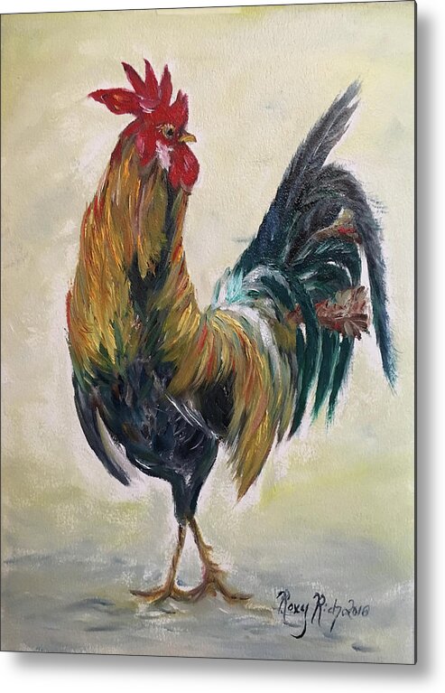 Rooster Metal Print featuring the painting Who you calling Chicken by Roxy Rich