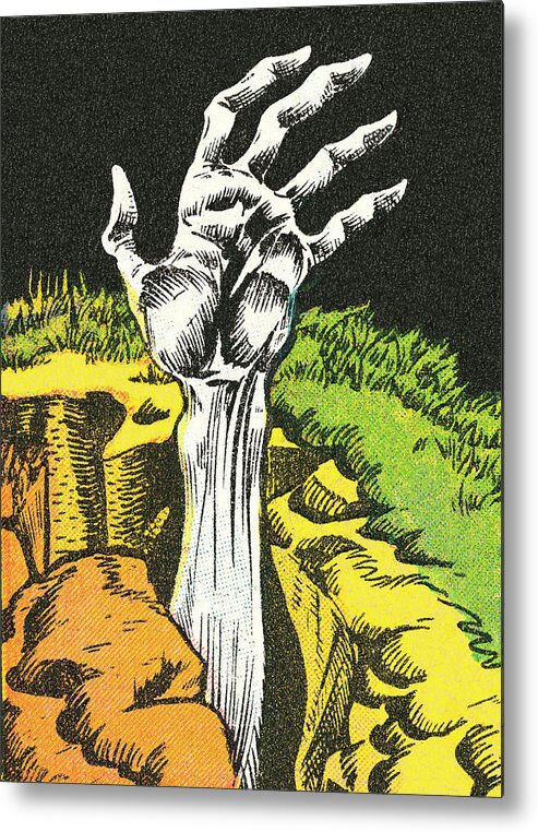Afraid Metal Poster featuring the drawing Zombie hand #1 by CSA Images