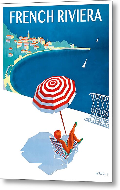 Nice Metal Print featuring the digital art 1954 French Riviera Travel Poster by Retro Graphics