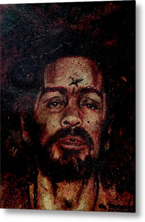 Ryan Almighty Metal Print featuring the painting CHARLES MANSON port dry blood by Ryan Almighty