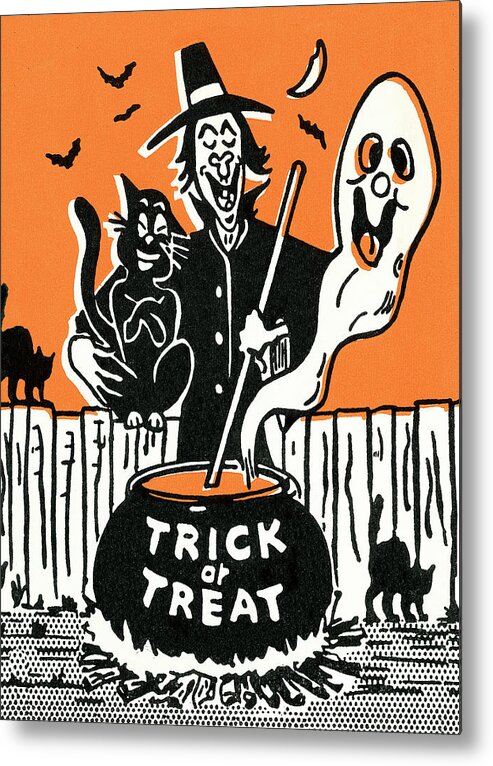Afraid Metal Poster featuring the drawing Trick or treat #7 by CSA Images