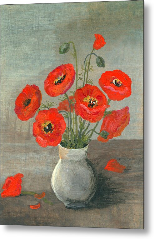 Art Metal Print featuring the digital art Acrylic Painted Poppy Flowers by Mitza