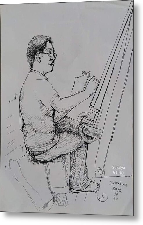 Artist Metal Print featuring the drawing An Artist With the Chinese Brush by Sukalya Chearanantana